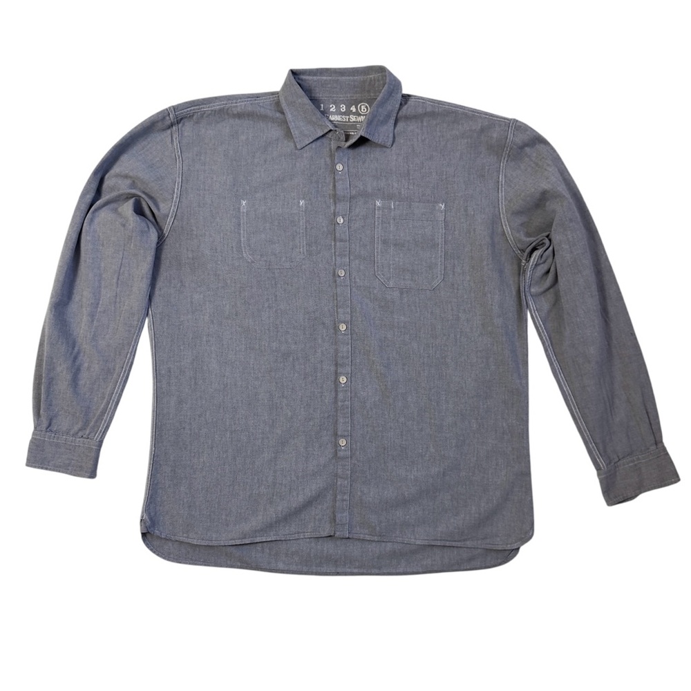 Earnest Sewn Men’s Chambray Button Up Shirt Blue Long Sleeve 5 XL